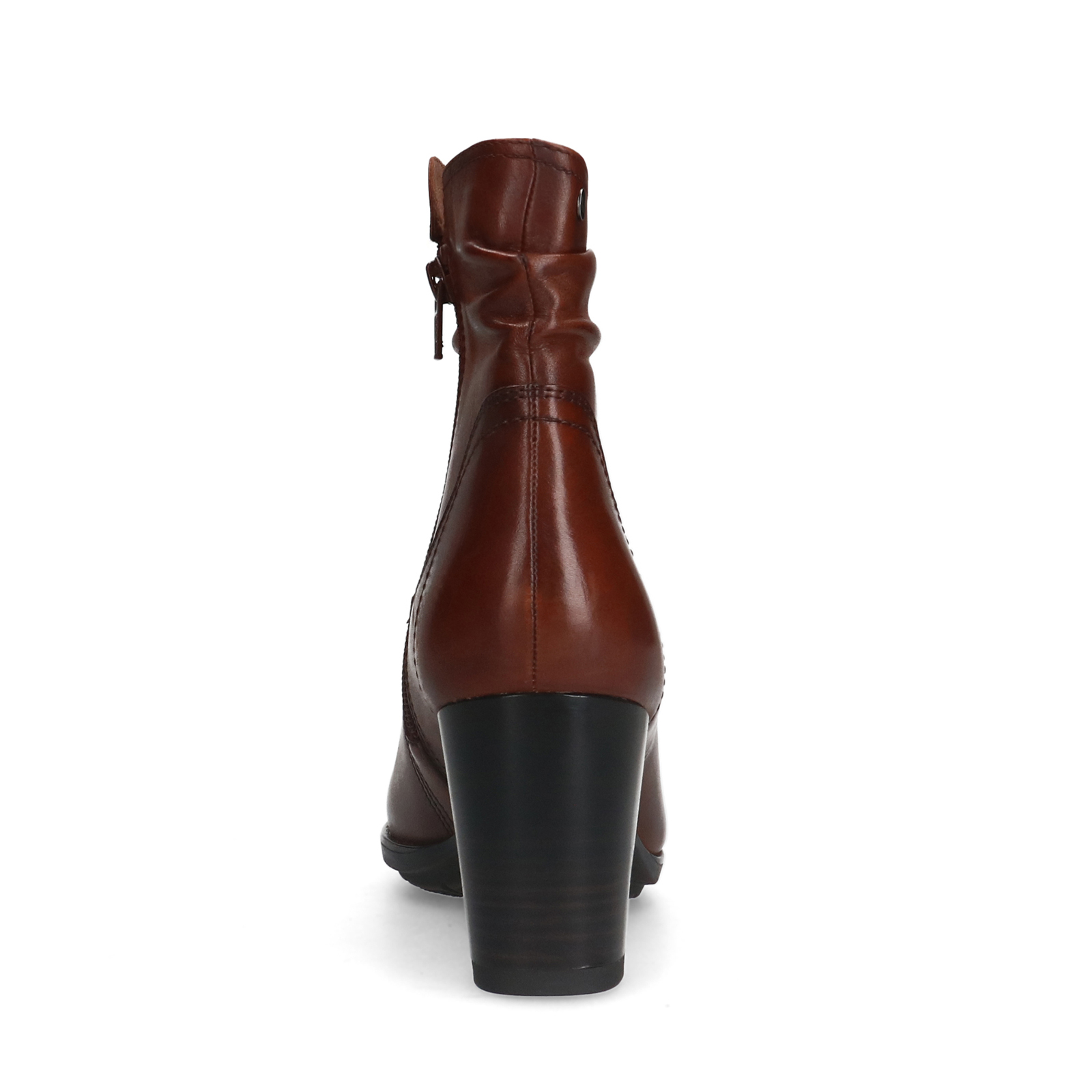 Cognac leren enkellaarsjes met hak