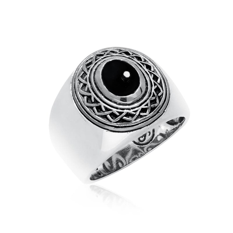 Bague Homme Argent Ethnique Tribal Onyx