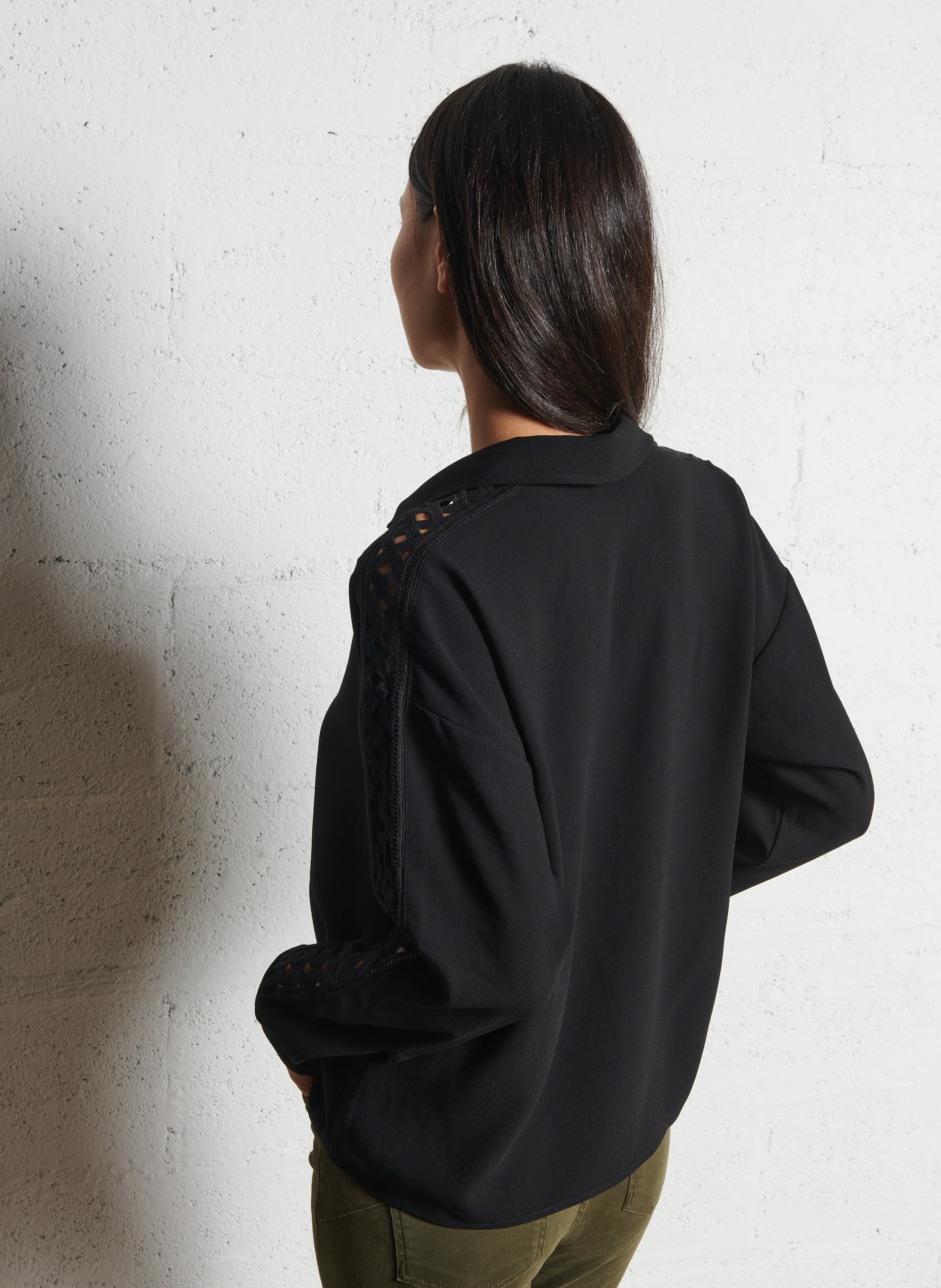 Blouse ample à dentelle| Noir