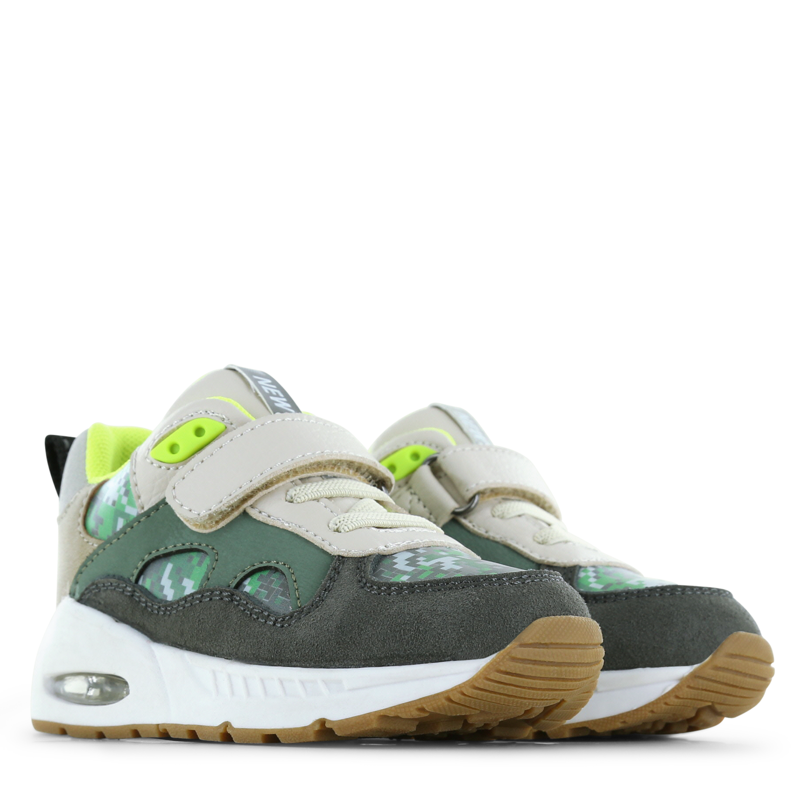 Shoesme groene sneaker met lichtjes Mesh, Microfiber leer, Suède | Jongens