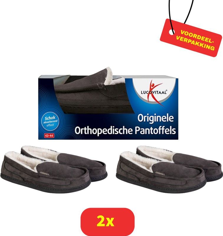Lucovitaal Orthopedische Pantoffels 37-38 Antraciet - 2 paar Voordeelverpakking