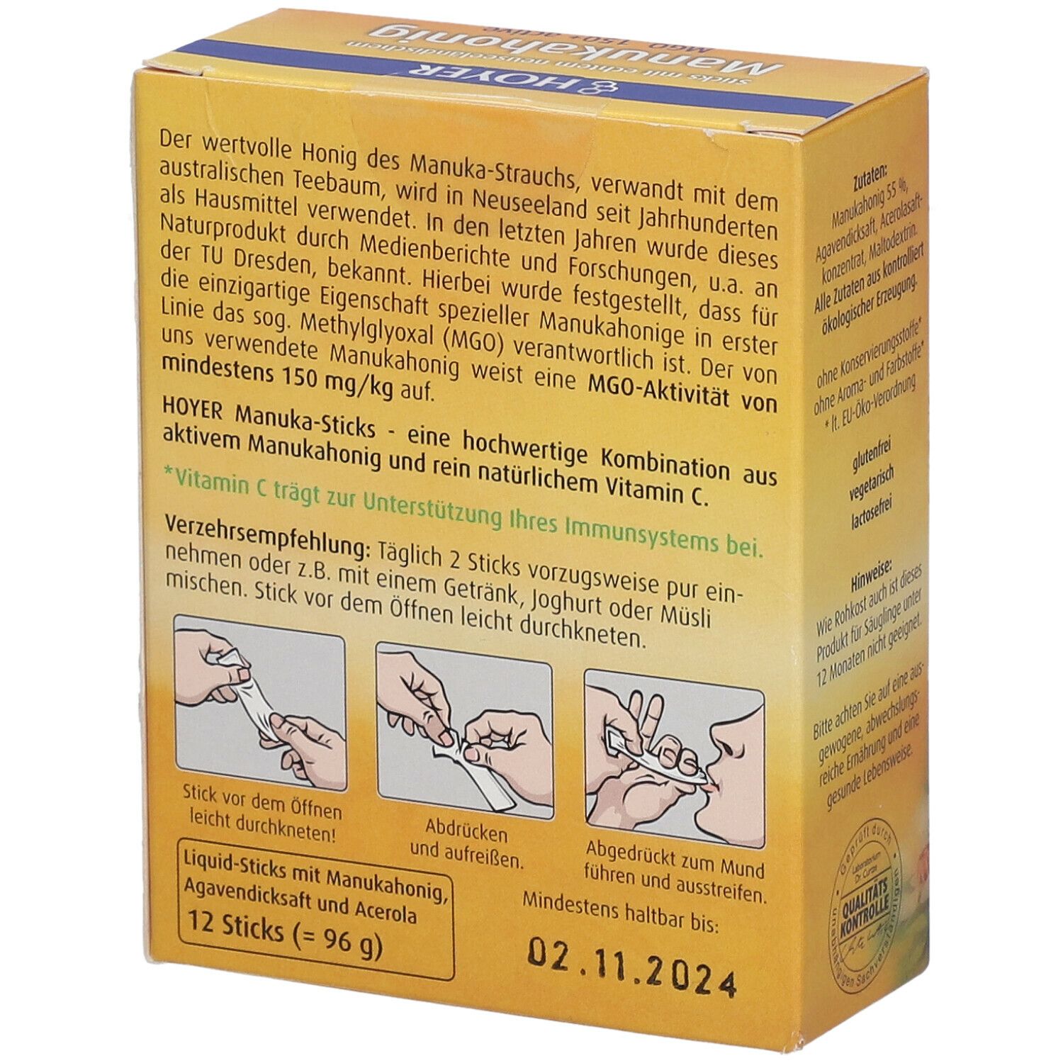 HOYER Manukahonig Liquid-Sticks
