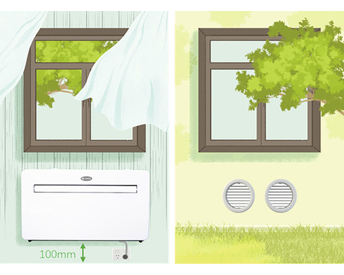 Monoblock airconditioner 10.000 BTU 1120 W voor ruimtes tot 90 m³ met WiFi Smart Home-functionaliteit, wit, geen afvoerslang nodig