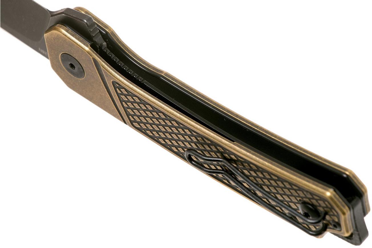 QSP Knife Osprey QS139-D2 Textured Brass, Blackwashed, zakmes