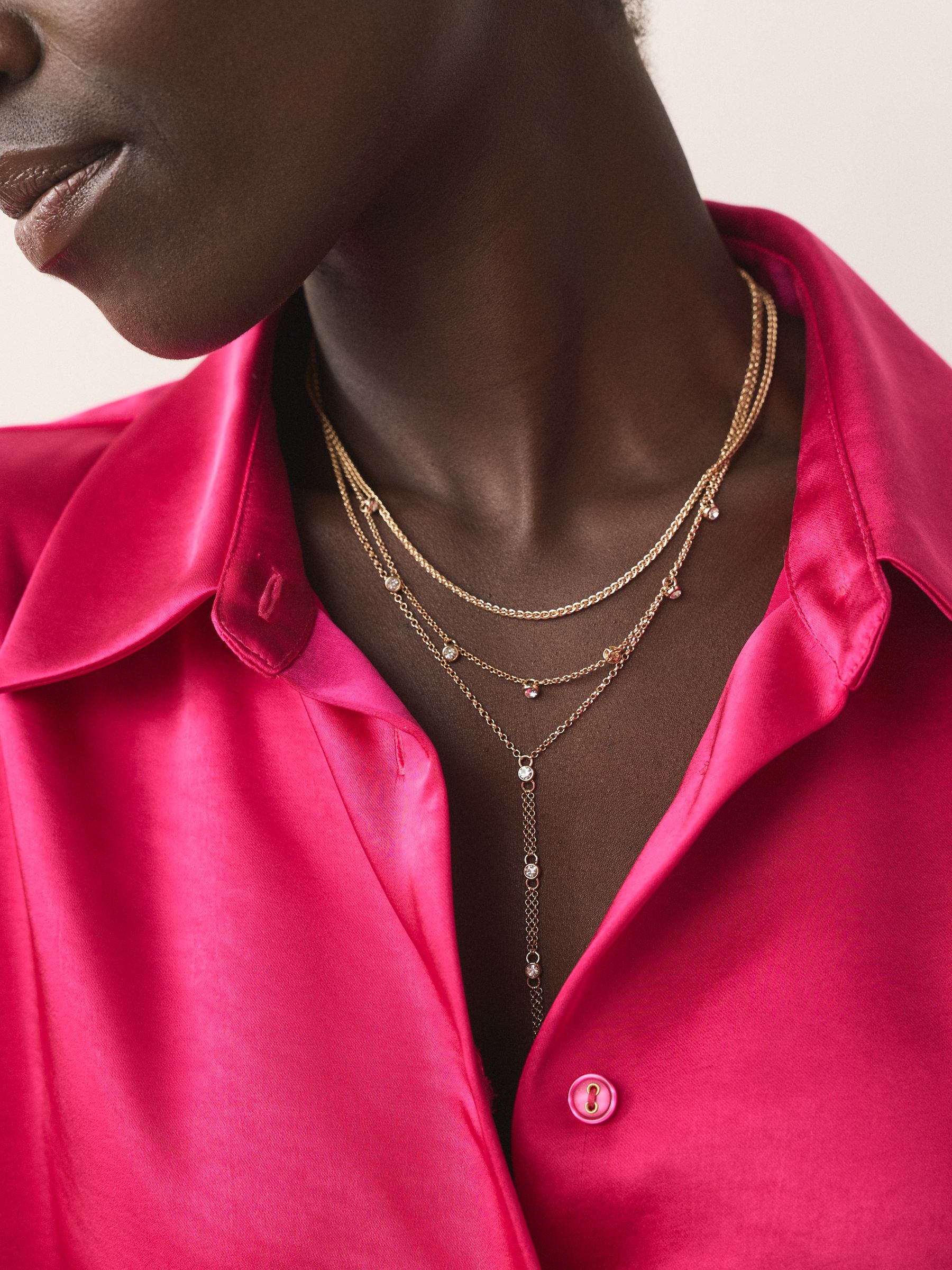 Goudkleurig - Sparkle Detail Layered Drop Necklace