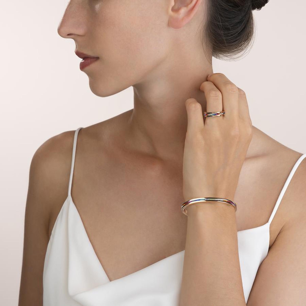 Jonc Coeur de Lion rosé cristaux multicolores S