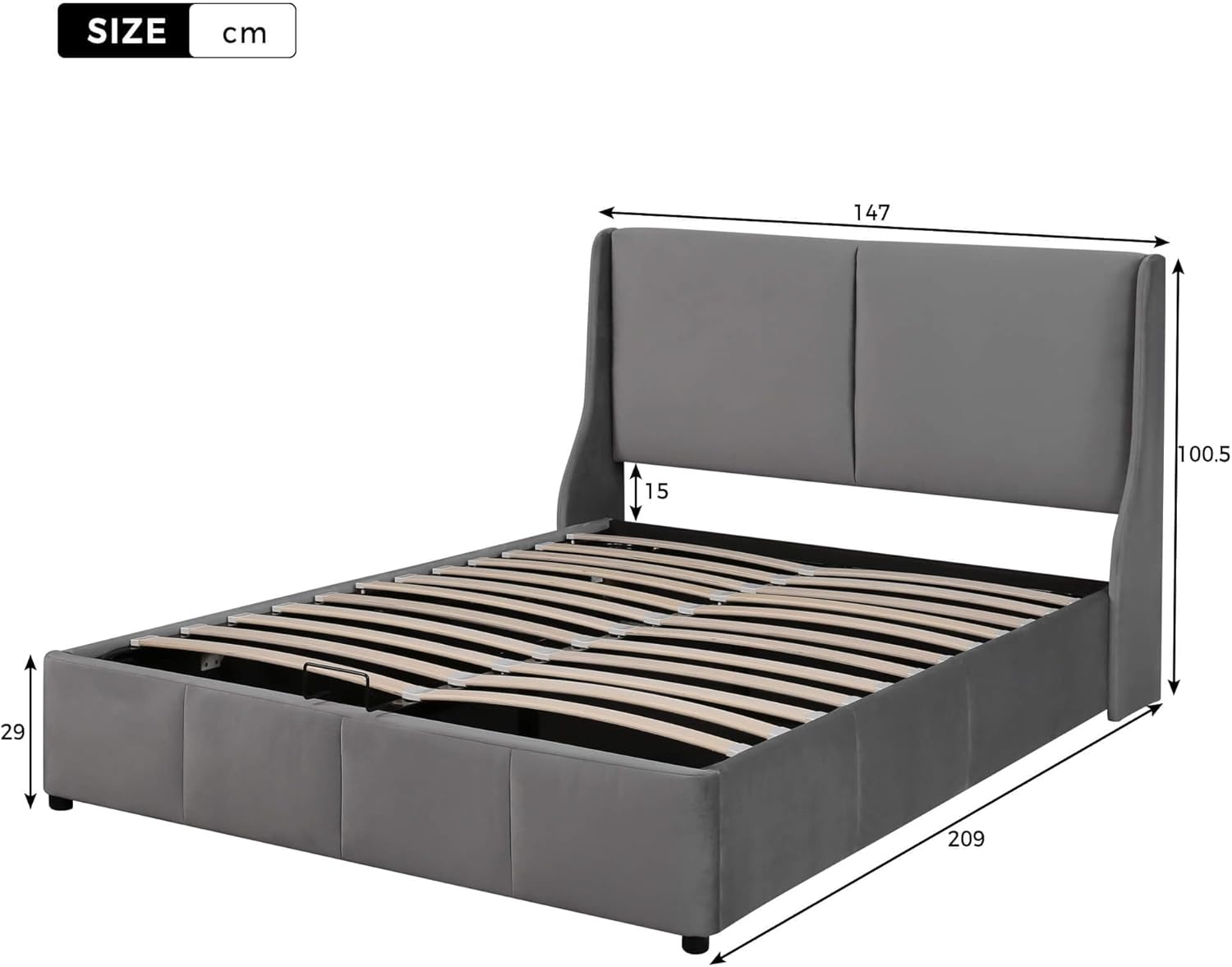 Boxspringbett Polsterbett 140x200cm mit Lattenrost Bettgestell aus Metallrahmen, Doppelbett Stauraumbett mit Großer Stauraum & Höhenverstellbares Kopfteil, Hydraulisches Funktionsbett, Continentalbett
