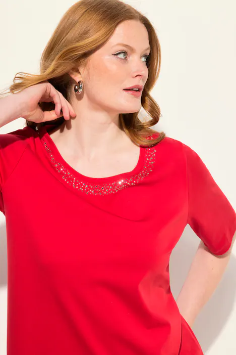 T-Shirt, Pima Cotton, A-Linie, Rundhals, Halbarm, salsa