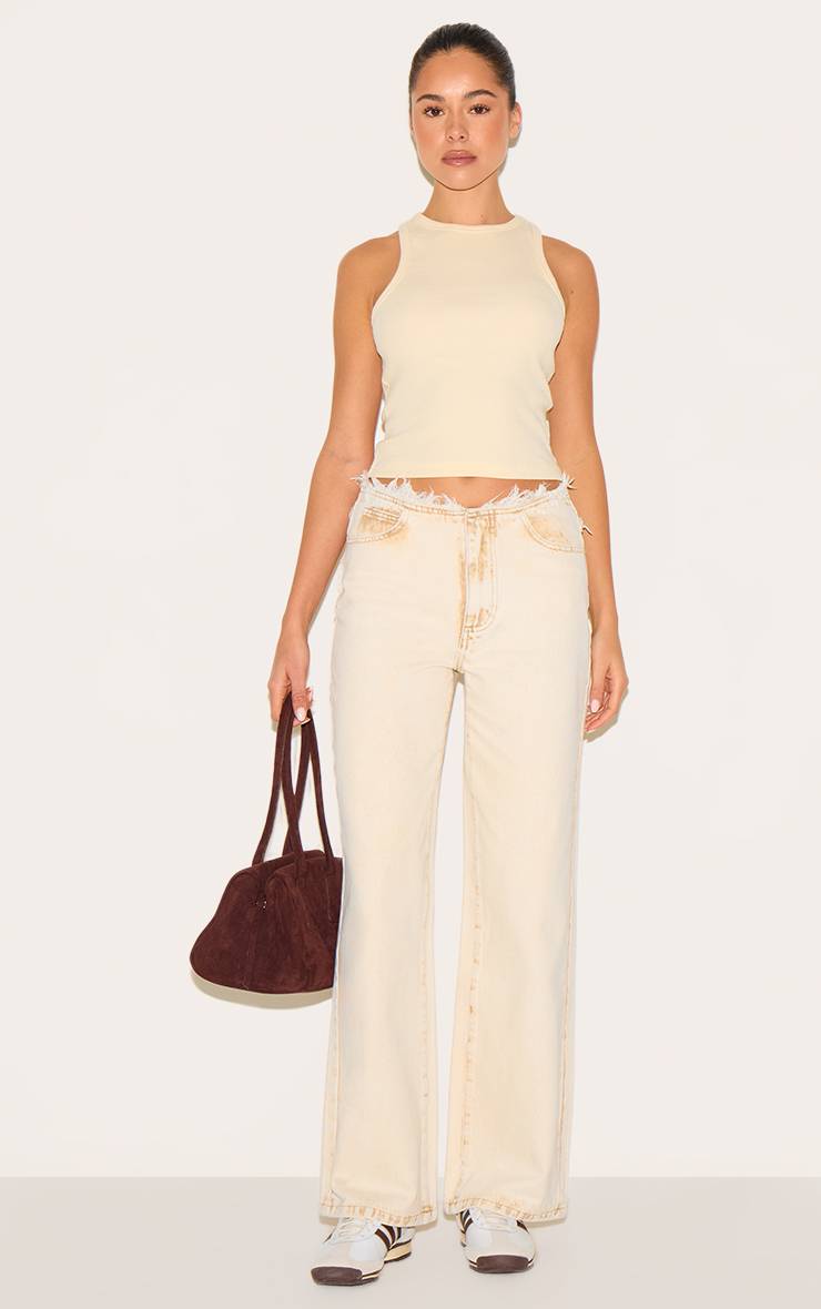 Sable Jean Droit Taille Basse Sans Ceinture