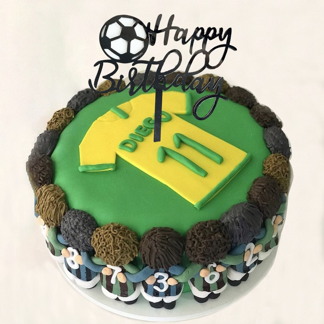 Kuchenstecker Happy Birthday Fussball Tortenstecker Topper Dekoration für Torten / Kuchen - Schwarz