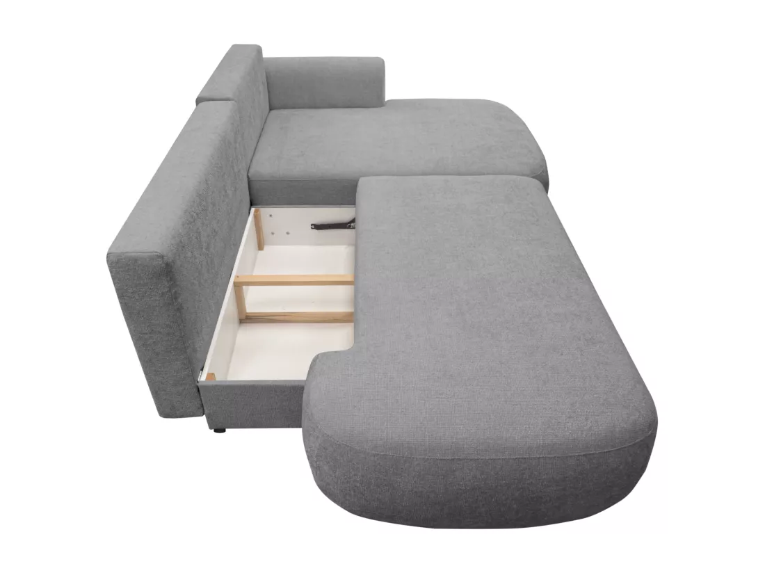 Canapé d'angle droit convertible en tissu texturé gris BROCARO de Maison Céphy