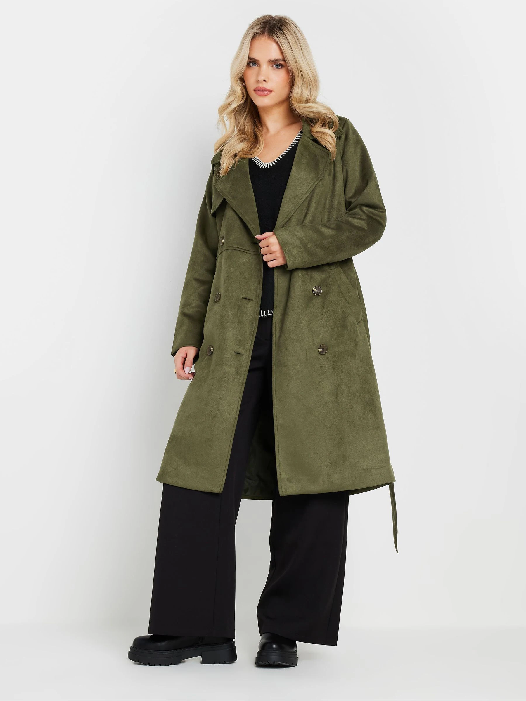 PixieGirl Petite Faux Suede Midi Trench Coat