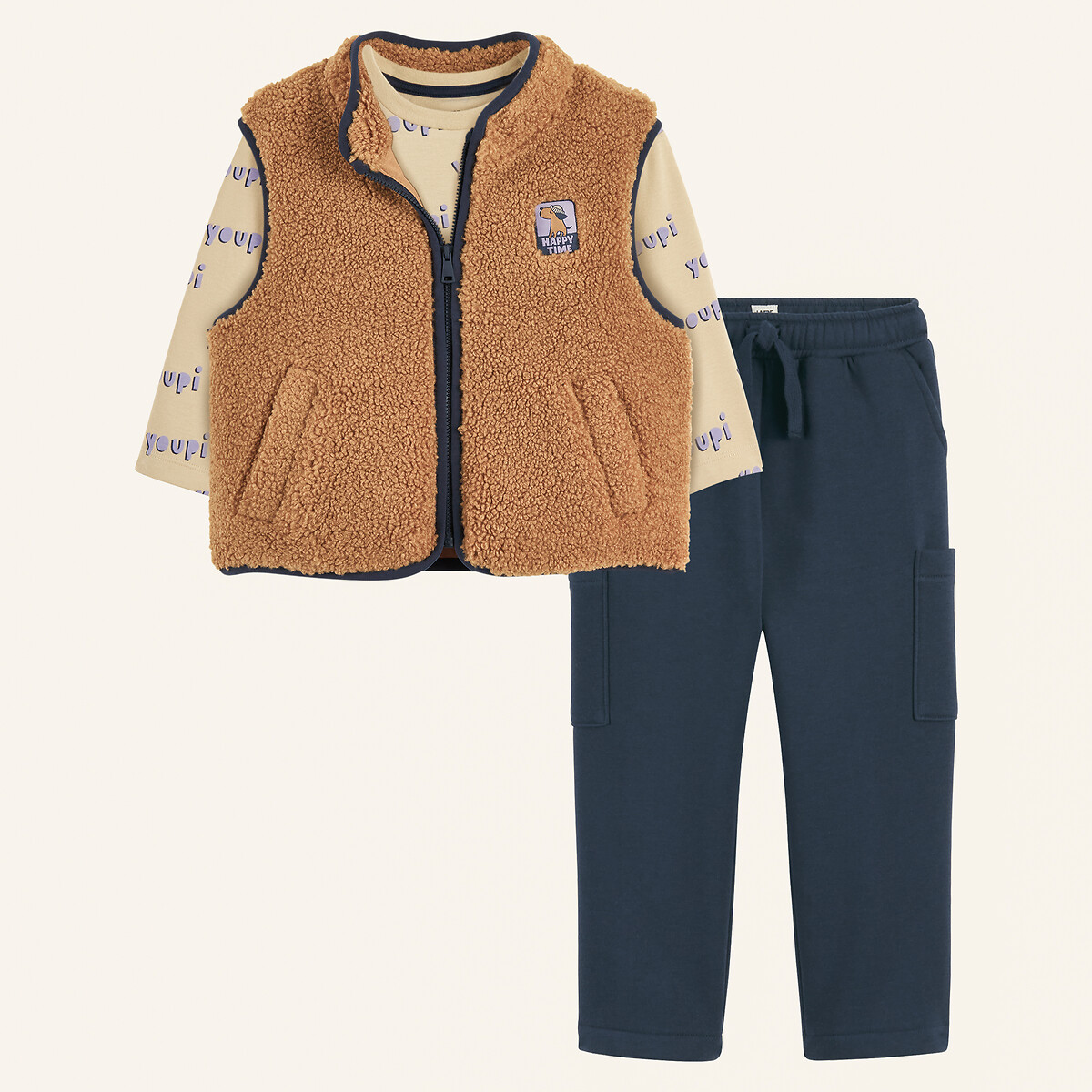 COLEÇÃO LA REDOUTE<br>Conjunto de 3 peças com cardigan, camiseta e calça