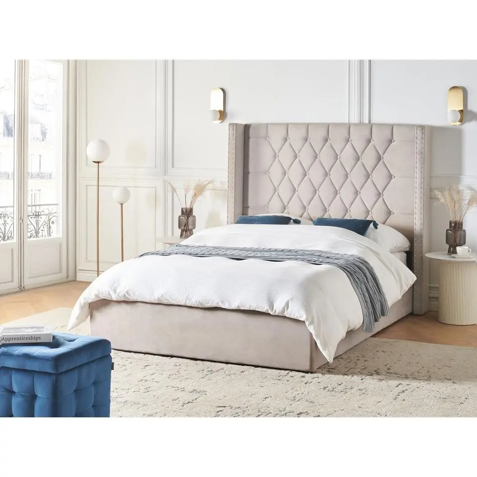 LUBBON - Bed met opbergruimte - Taupe - 140 x 200 cm - Fluweel