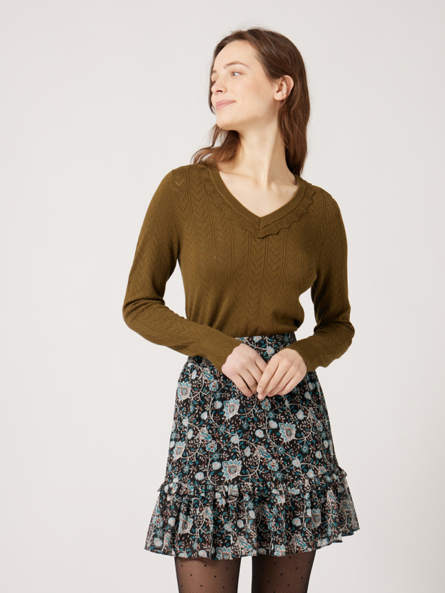 Pull col v ajouré