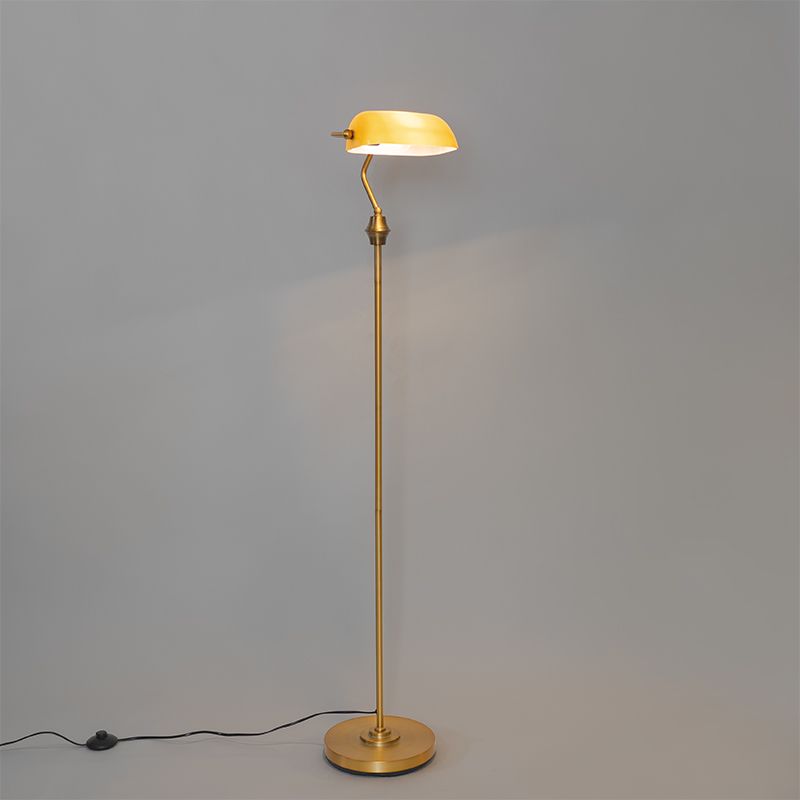 Klassieke notaris vloerlamp brons met geel glas - Banker