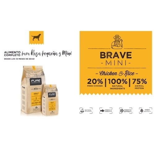 Ração Pure Brave Mini com Frango e Arroz para Cães de Pequeno Porte