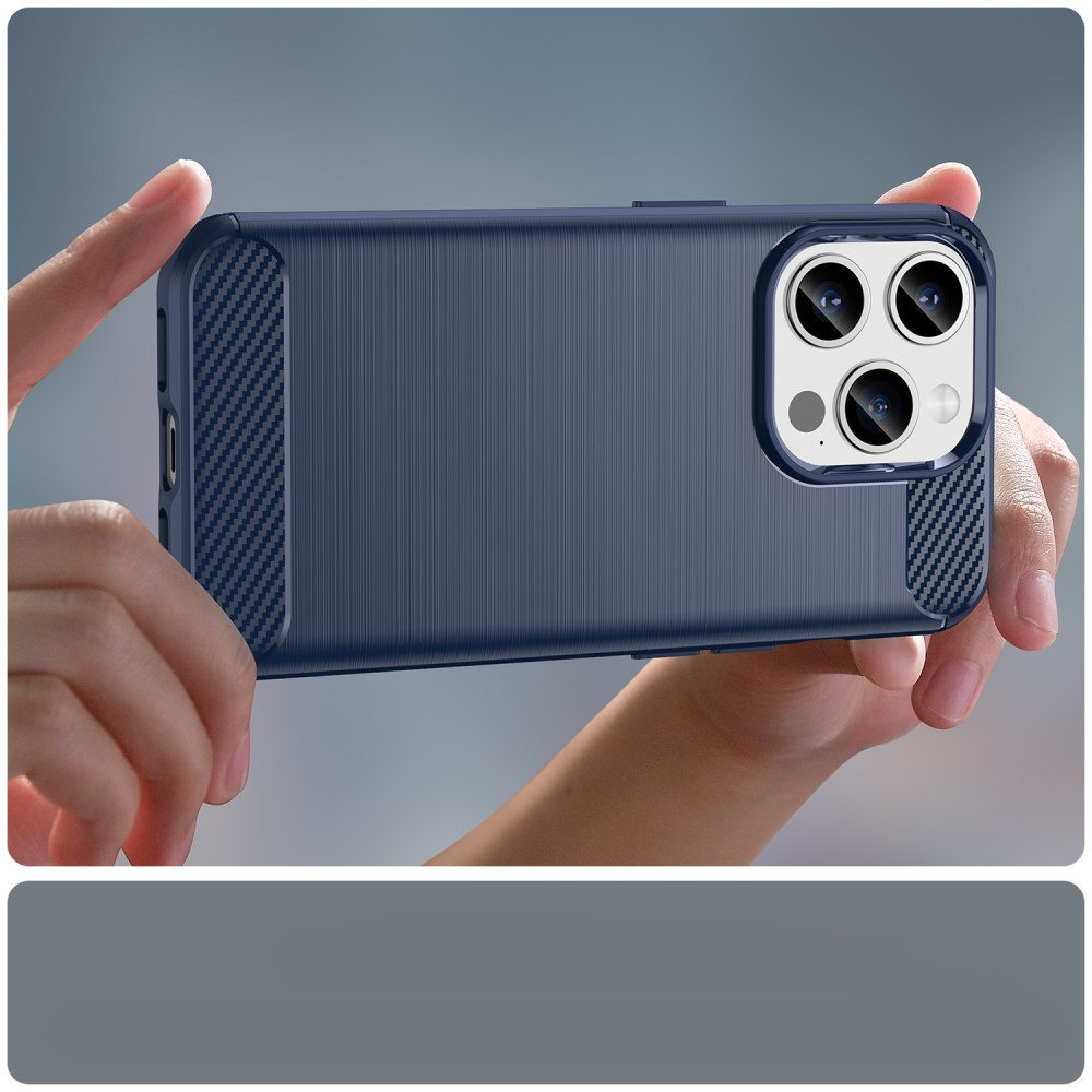 iPhone 15 Pro Gummi Case Schutzhülle Carbon Look - Blau