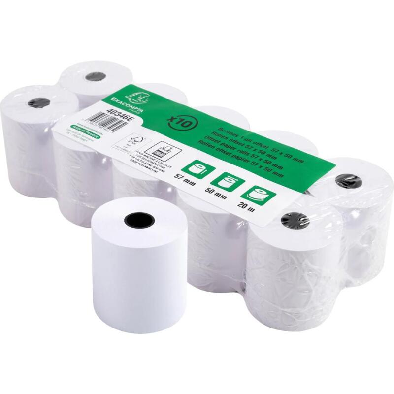 Bobines Calculatrices Exacompta 40346E - l 57 mm x L 20 m, Ø 50 mm - 1 pli(s) - paquet de 10