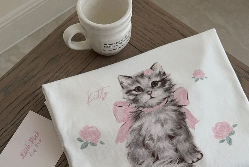 Glotto - T-shirt met korte mouwen en ronde hals en kattenprint