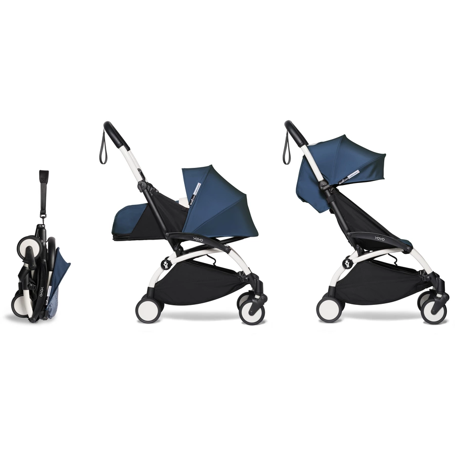 BABYZEN Kinderwagen YOYO2 0+ White mit Neugeborenenaufsatz inkl. Gratis Textilset Air France Blue