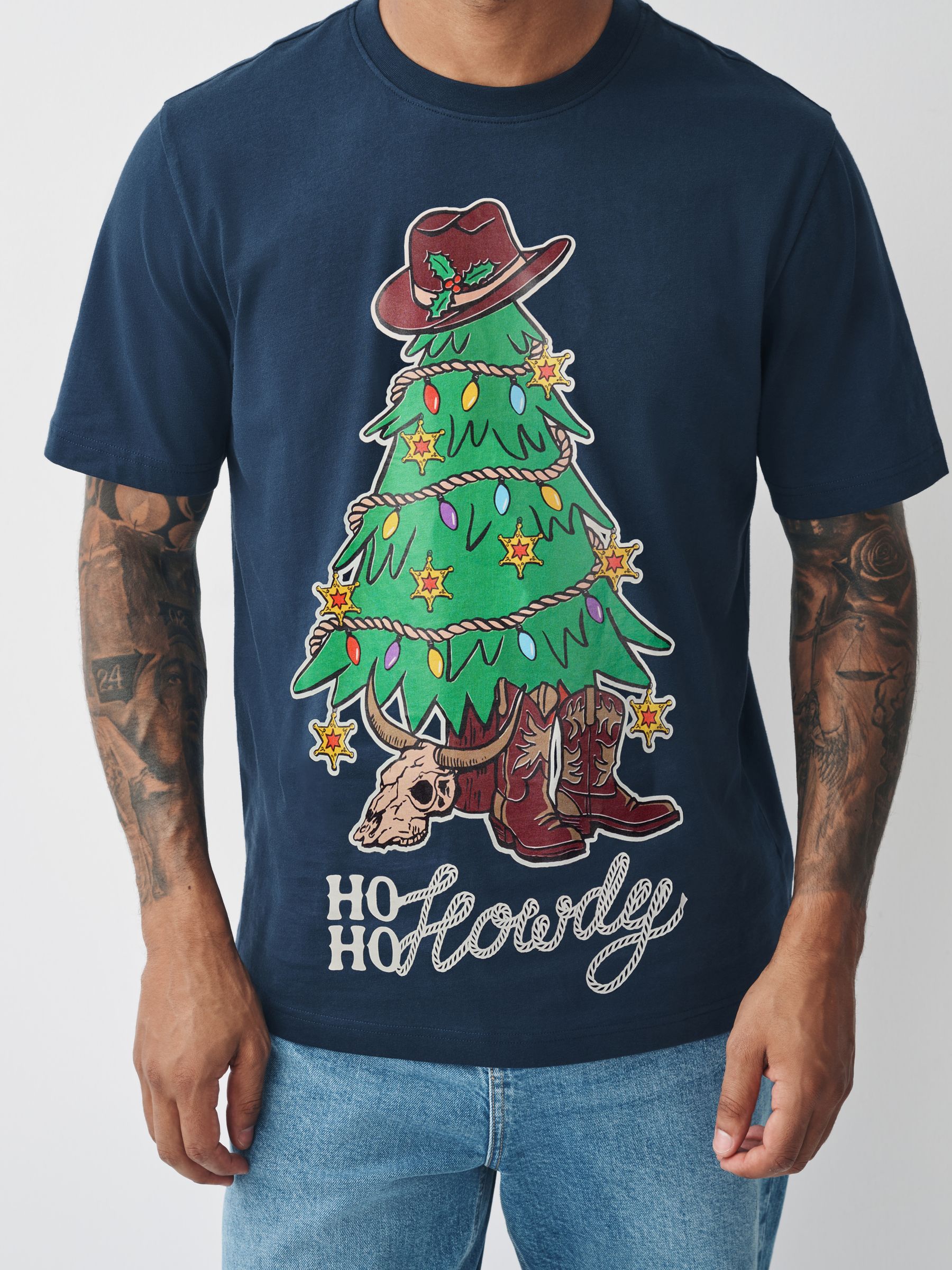 Marineblauw Cowboy Boom - Normale Pasvorm - Kerst T-shirt