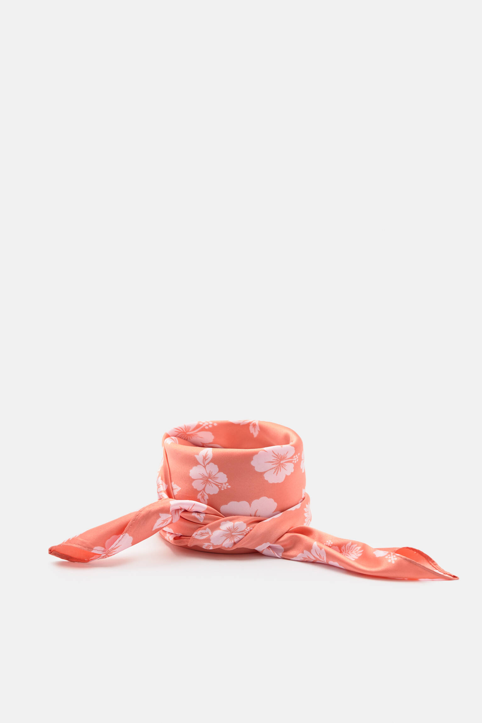 LENÇO COM ESTAMPA DE FLORES HAVAIANAS - CORAL
