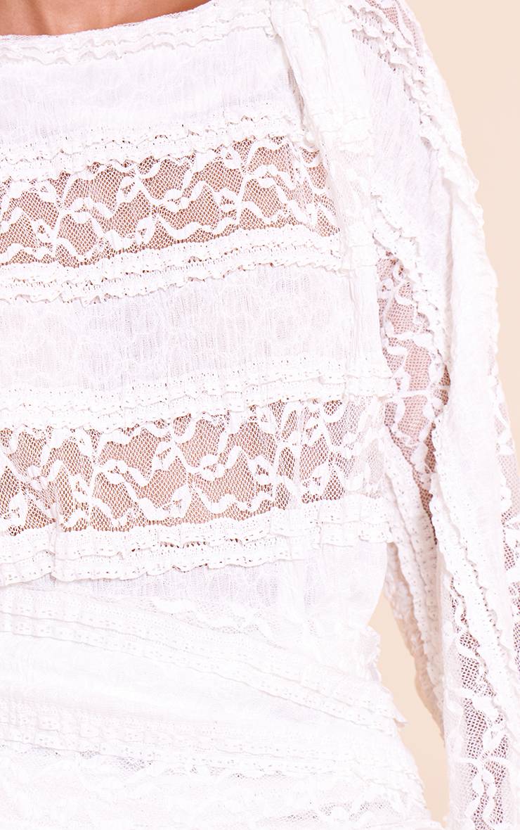Blanc Robe Droite Courte En Dentelle À Encolure Bateau
