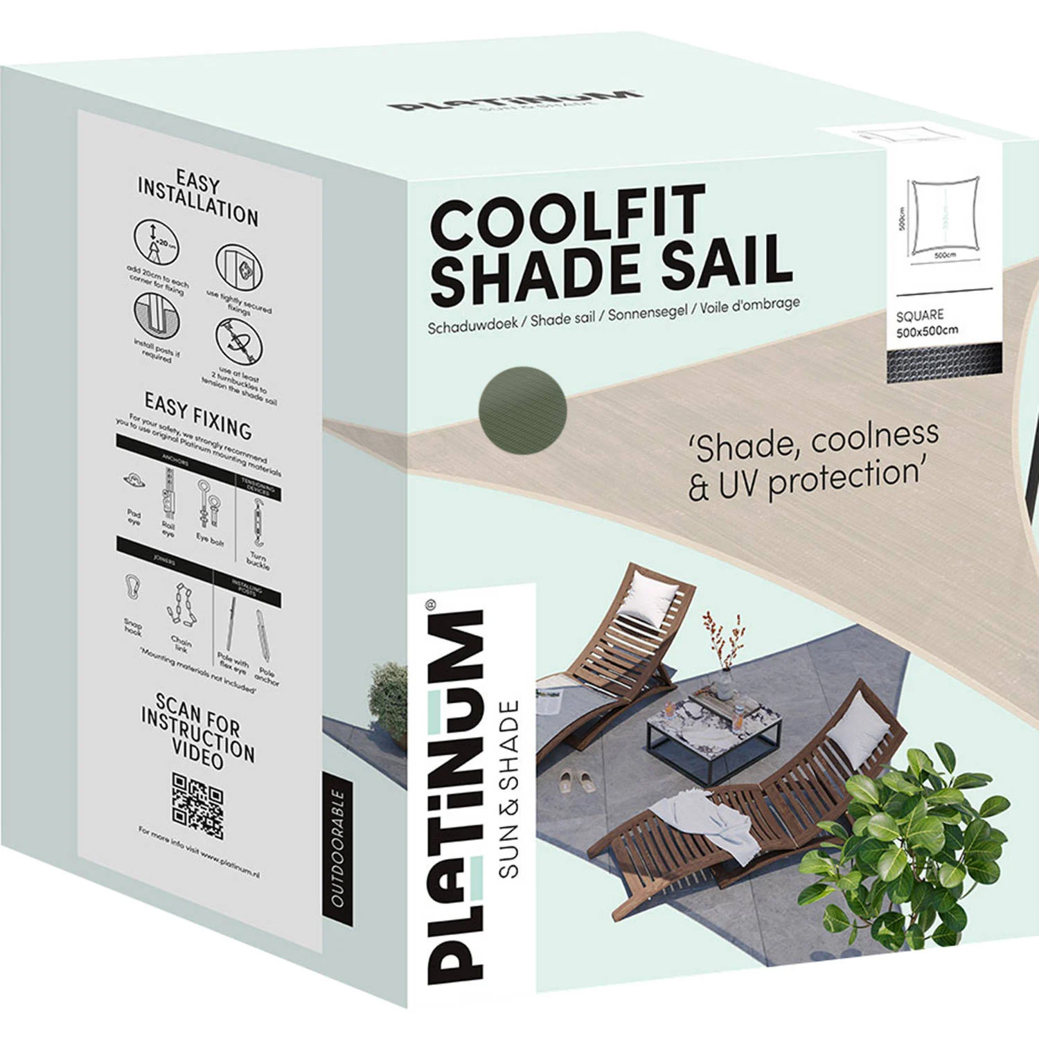 Platinum Coolfit schaduwdoek vierkant (500x500 cm)