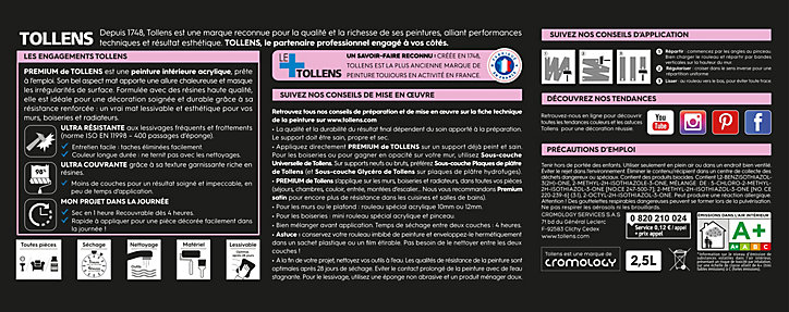 Peinture Tollens premium murs, boiseries et radiateurs lait d'avoine mat 2,5L