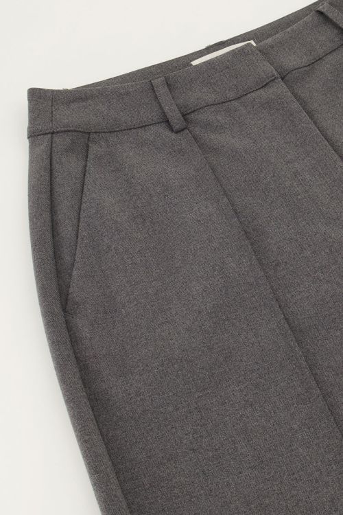 Grijze wide leg pantalon met blinde knoop