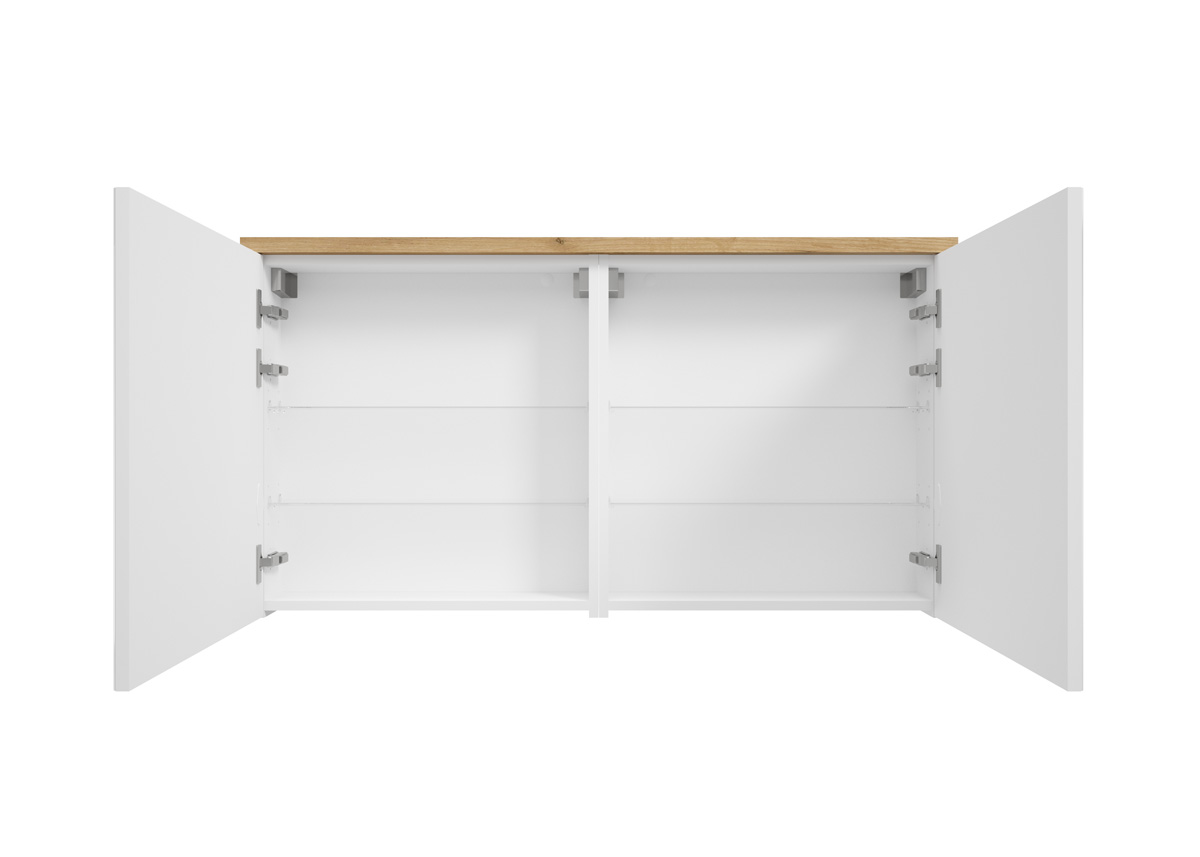 Fontana Rovigo badmeubel 120cm warm eiken met witte wastafel zonder kraangaten en spiegelkast zonder verlichting