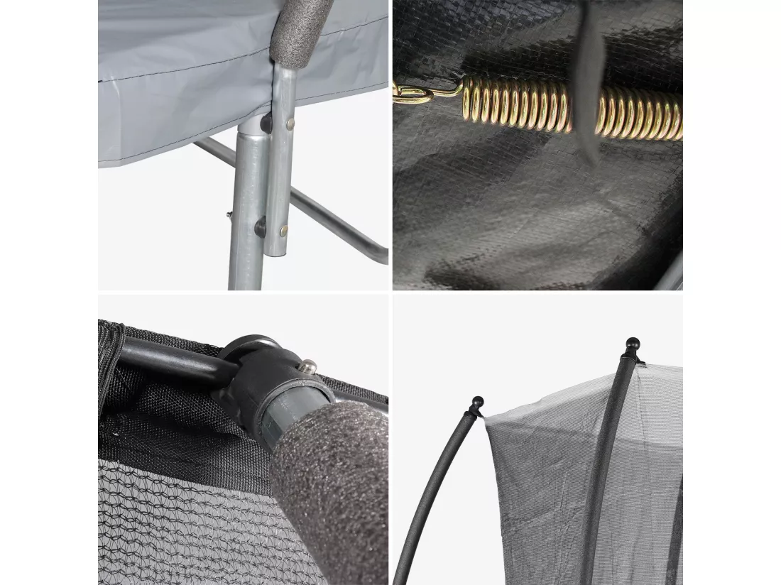 Trampoline Ø 305cm - Mars Inner XXL- trampoline de jardin gris avec filet de protection intérieur. échelle. bâche. filet pour chaussures et kit d'ancrage 3.05m 305cm