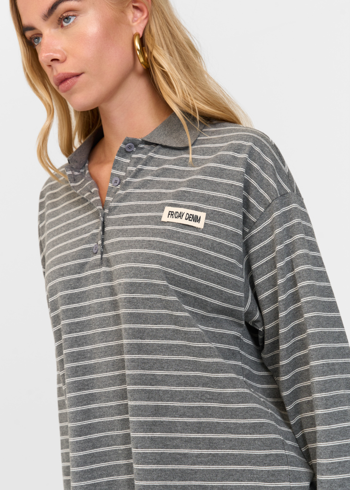 Friday Denim striped polo donkergrijs