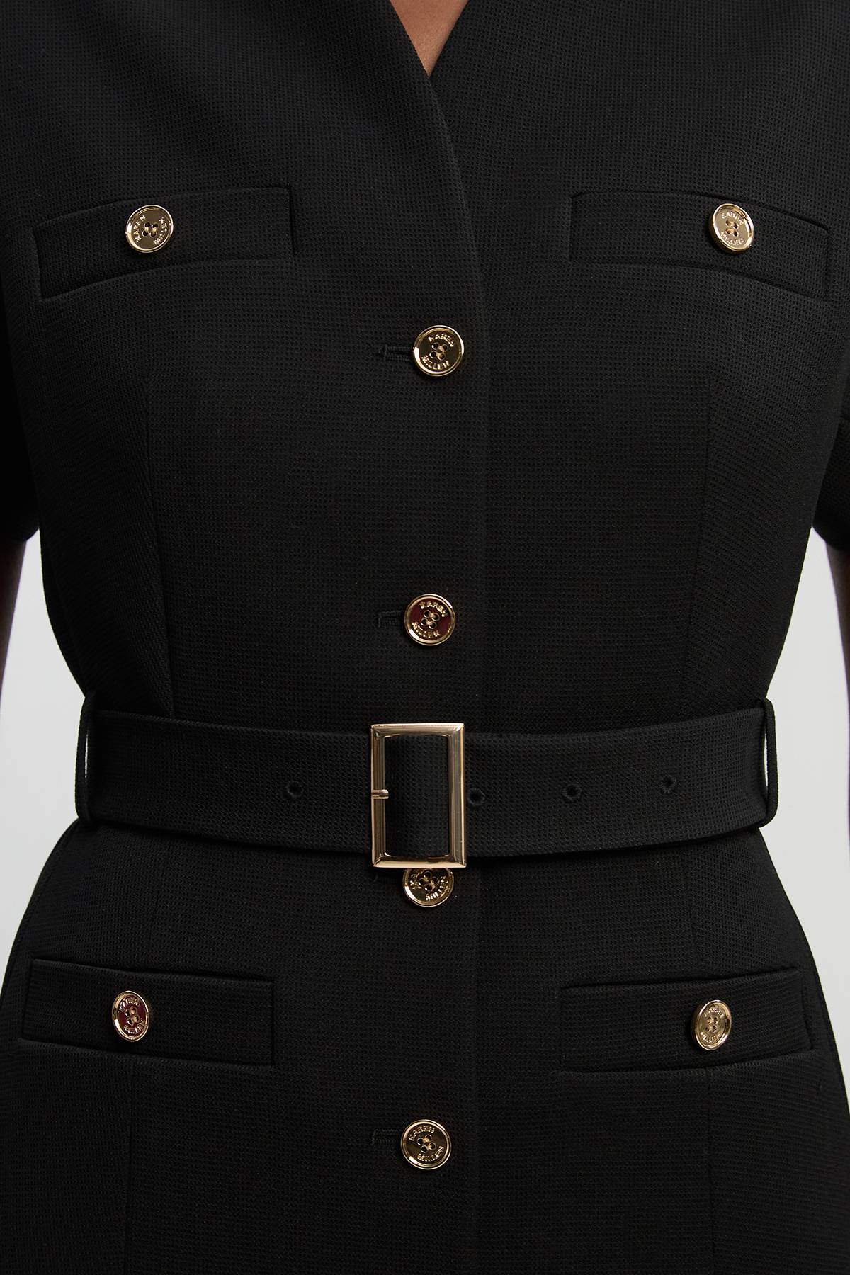 KarenMillen Robe Mini Ceinturée À Col Montant En Tissu Stretch Texturé Compact Petite