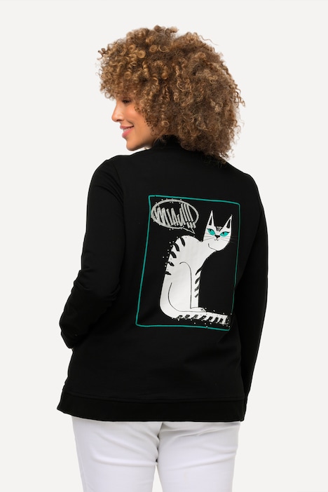 Sweatjacke, Katze, Boxy-Form, Collegekragen