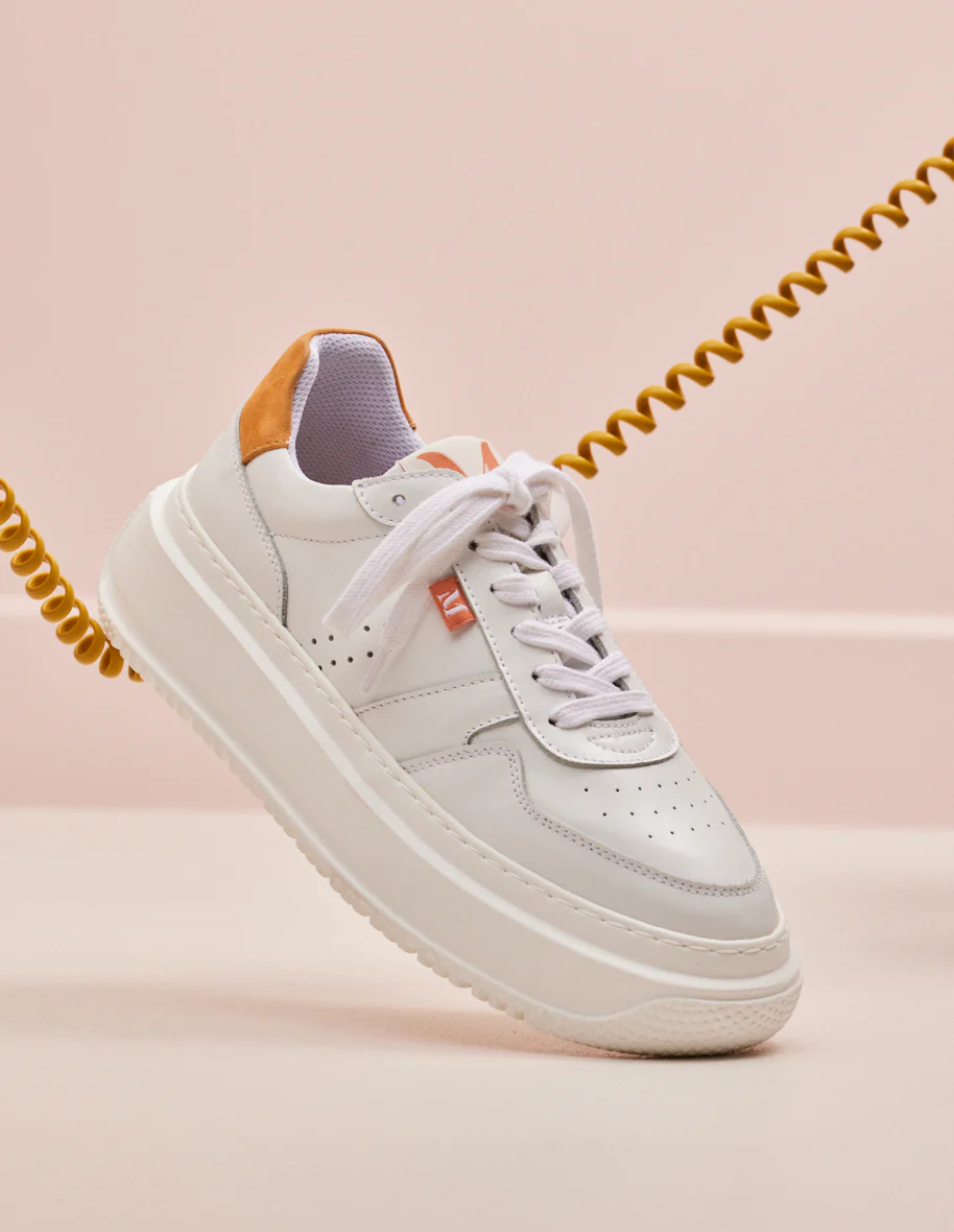 Baskets basses Clotilde - Cuir blanc et ocre
