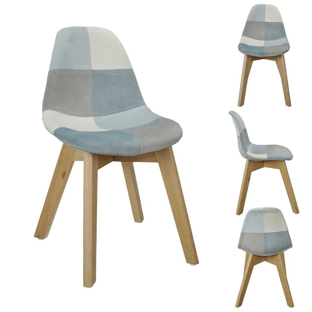 Chaise enfant Leonie bois assise patchwork gris e bleu 31x35xH58cm