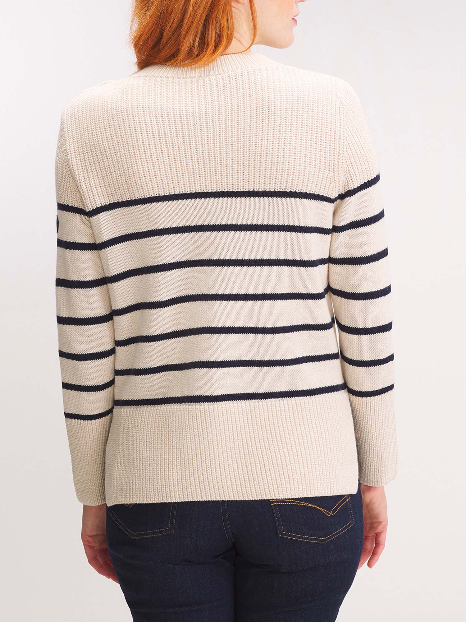 Pull Marinière Femme Tricot Coton Laine Blanc