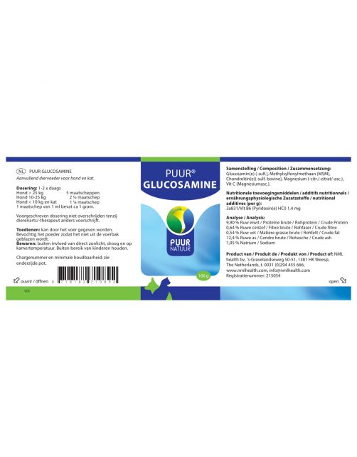 Puur Natuur Glucosamine - Supplement - Gewrichten - Spieren - 100 g Hond\/Kat