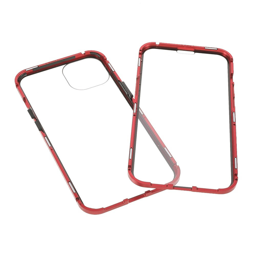 iPhone 13 Magnetische Alu Schutzhülle mit Panzer Glas Backcover   Displayschutz (Magnet-Technologie) - Rot