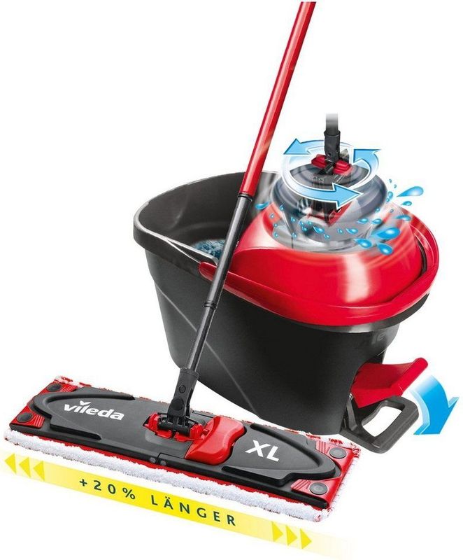 Vileda - Ultramat TURBO XL - Dweilmop - Rood - Inclusief Emmer en Steel