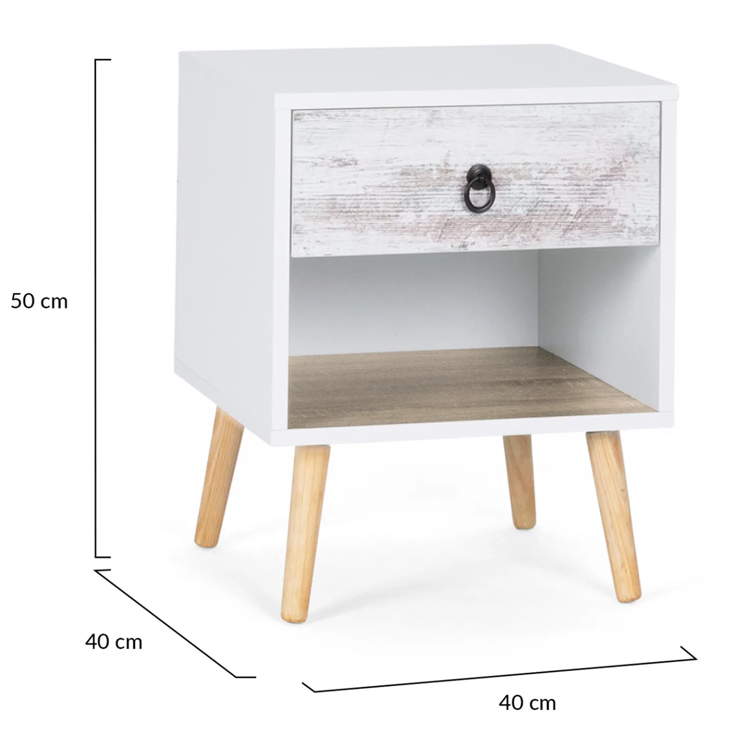 Lot de 2 tables de chevet BAHIA 1 tiroir avec niche scandinave