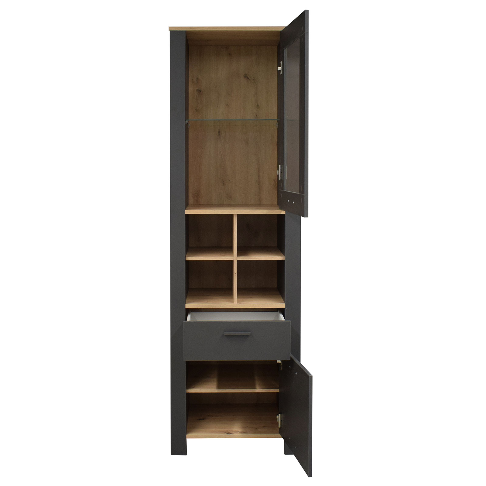 Standvitrine - anthrazit matt lack - Asteiche - 203 cm