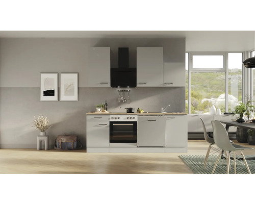 Flex Well keukenblok met apparatuur Lund 220 cm lichtgrijs glanzend gedemonteerd omkeerbaar