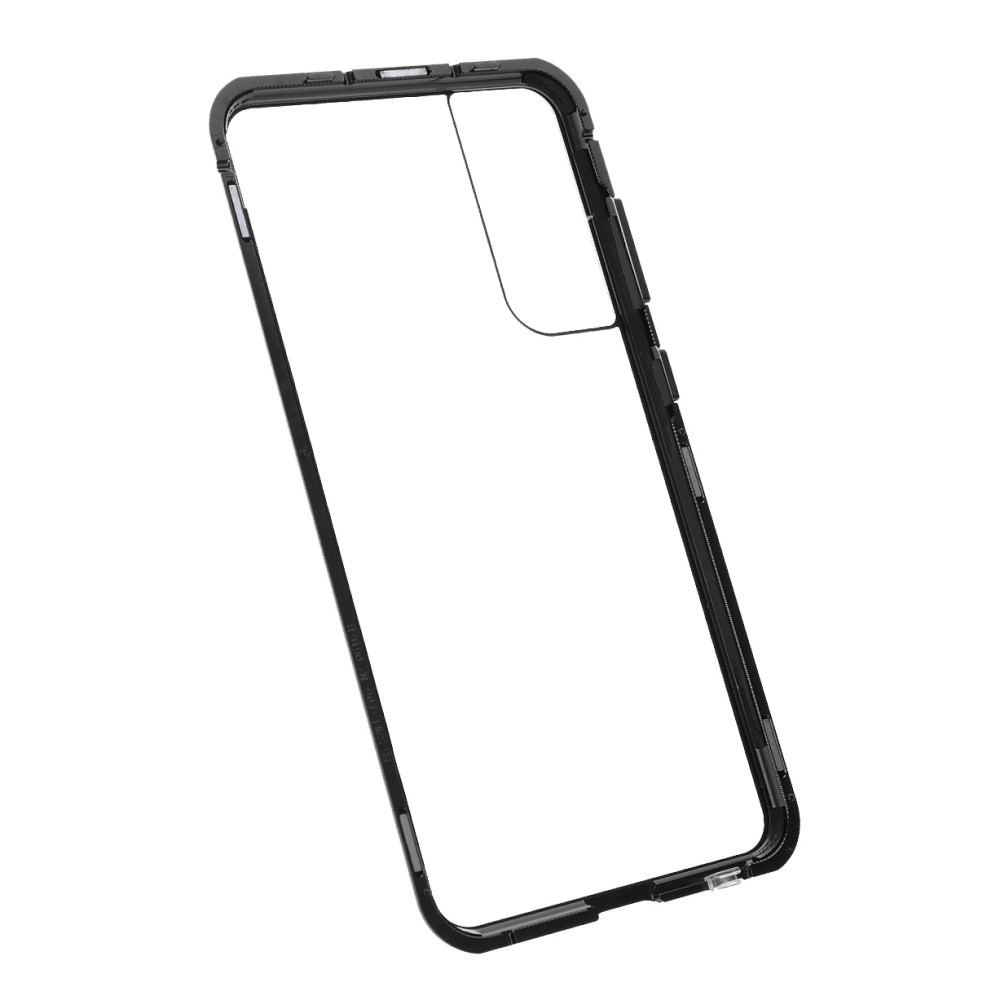 Samsung Galaxy S21 FE 5G Magnetische Alu Schutzhülle mit Panzer Glas Backcover   Displayschutz (Magnet-Technologie) - Schwarz