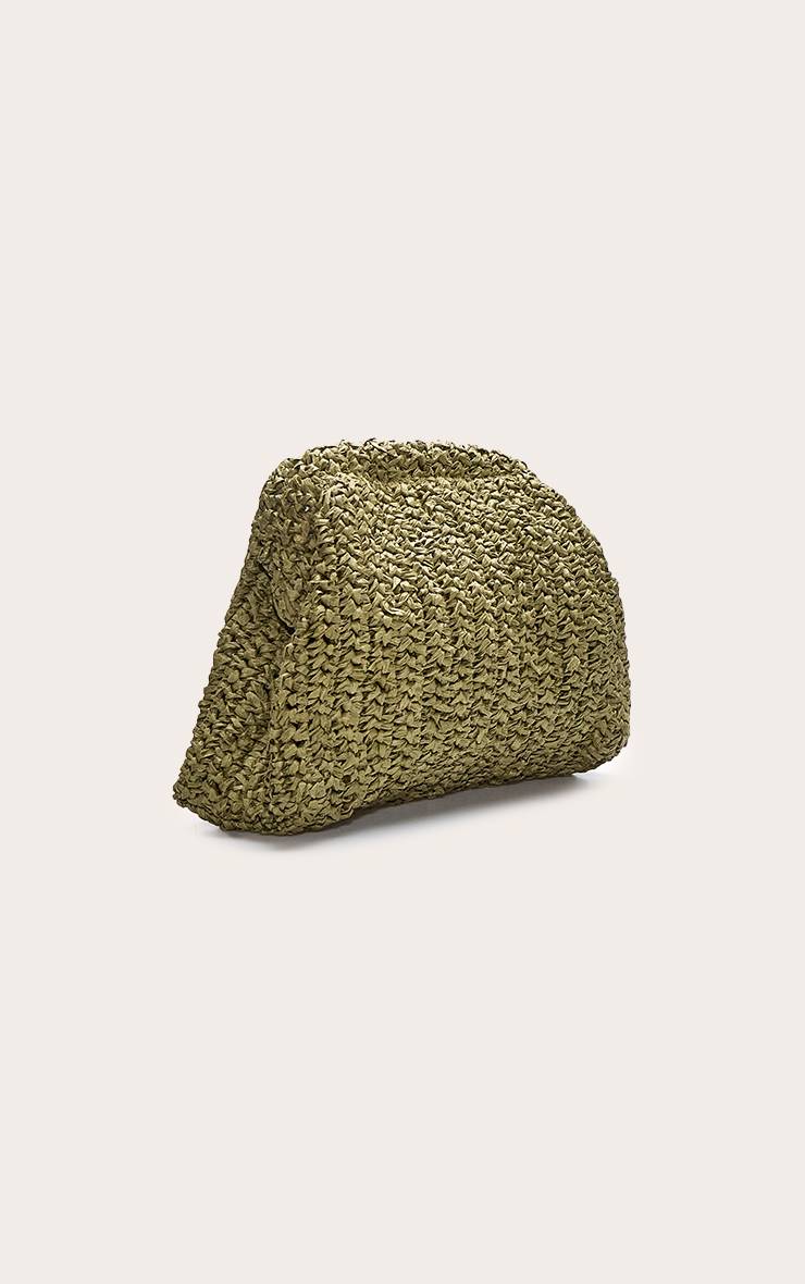 Vert Olive Pochette Souple En Raphia