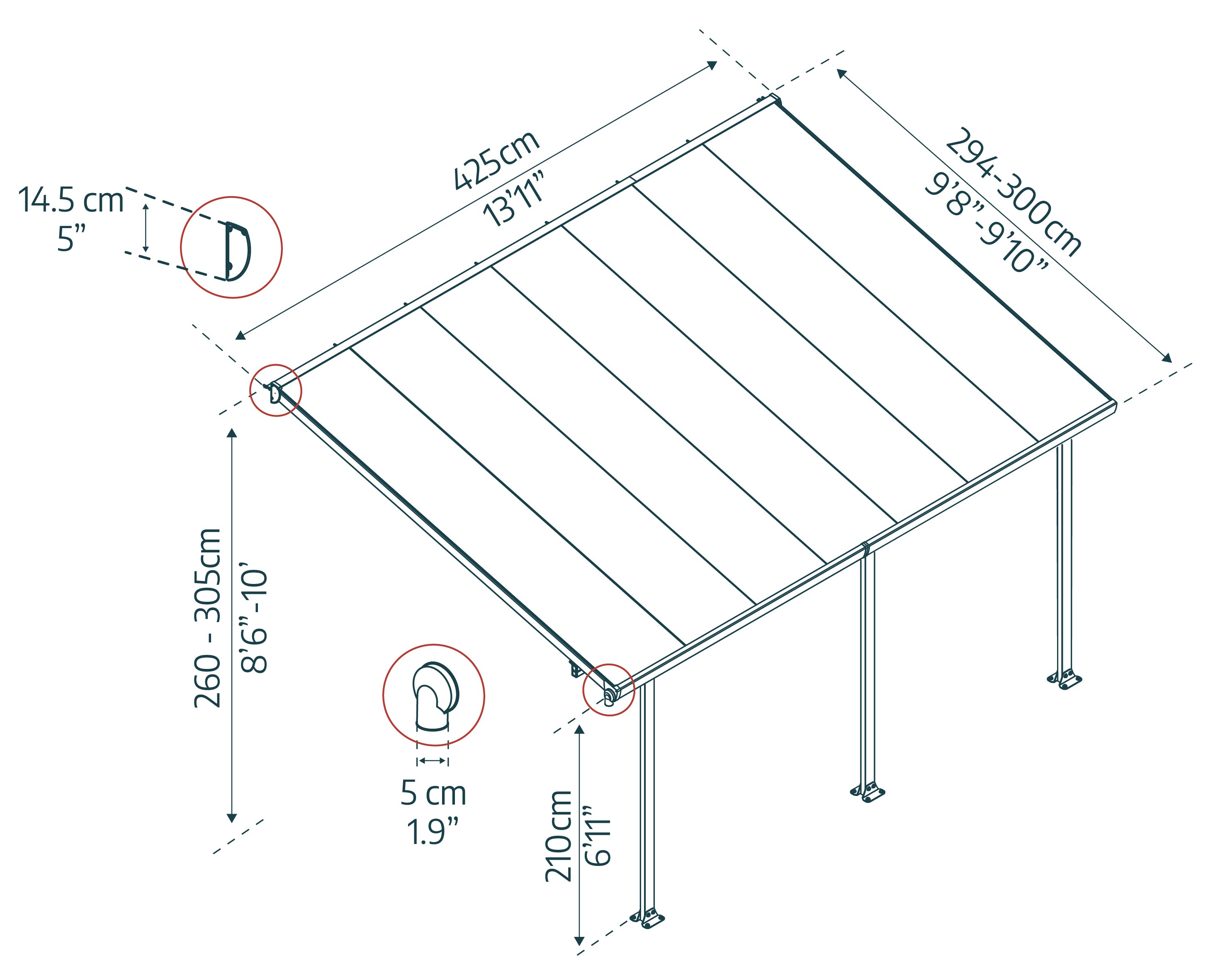 Palram Canopia Feria Terrassenüberdachung anthrazit 425x295x260-305 cm (LxBxH)