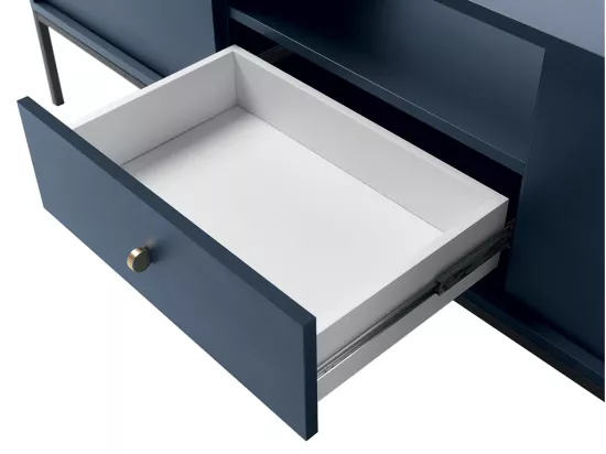 Meuble TV - 2 portes, 1 tiroir et 1 niche - Bleu - BOGDAN