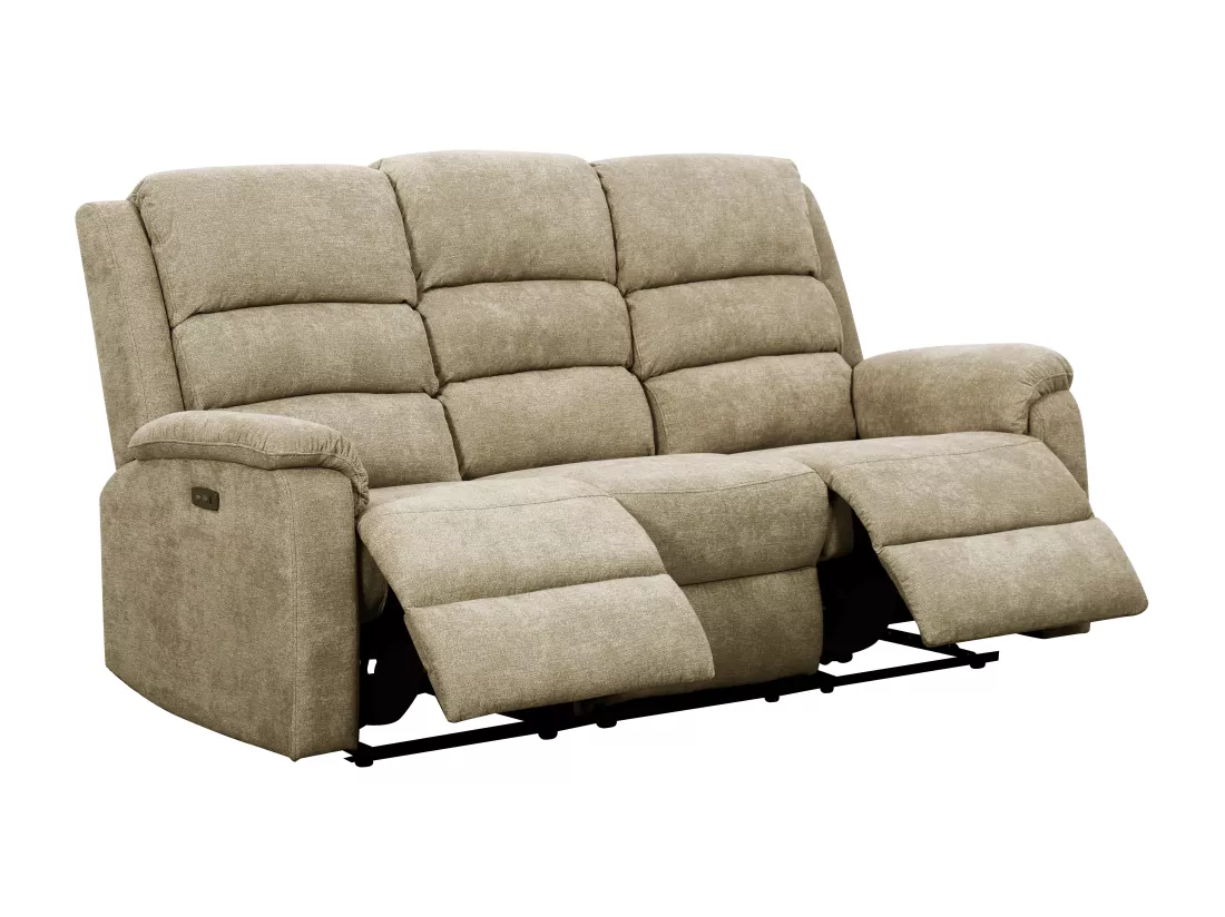 Canapés 3 places et 2 places relax électrique en tissu taupe avec tablette NEVERS